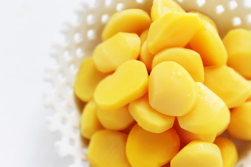 Prepared chestnut on white background with copy space