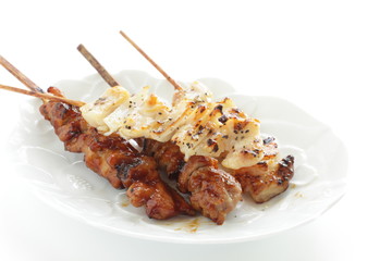  Japaneses food, assorted, grilled chicken Yakitori on dish
