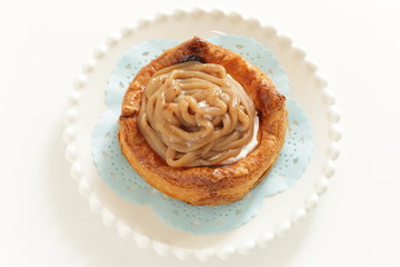 Homemade chestnut cream Bun and tea