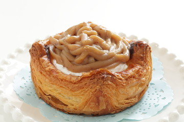 Homemade chestnut cream Bun and tea