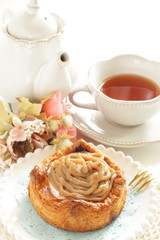 Homemade chestnut cream Bun and tea
