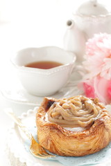 Homemade chestnut cream Bun and tea