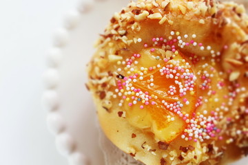 Homemade custard bun for sweet breakfast on white background