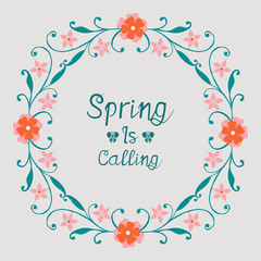 Simple pattern of leaf and floral frame, for seamless spring calling greeting card design. Vector