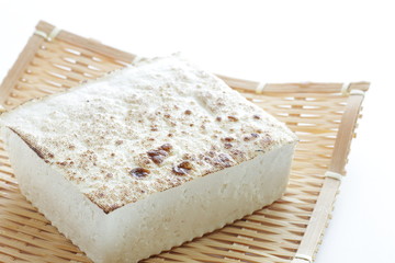 Japanese food ingredient, roasted tofu on bamboo basket