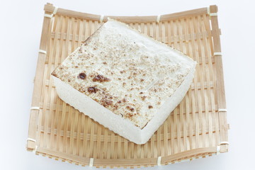 Japanese food ingredient, roasted tofu on bamboo basket