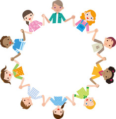 手を繋ぐ元気な多人種の子供たち