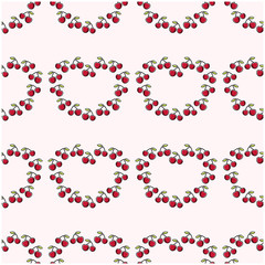 Cherry fruit flat with leaves vector background seamless pattern. Scalable and editable. Vector pattern for textile, print, fabric, backdrop, wallpaper, background.