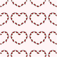 Watermelon fruit flat with leaves vector background seamless pattern. Scalable and editable. Vector pattern for textile, print, fabric, backdrop, wallpaper, background.