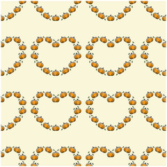Pumpkin fruit flat with leaves vector background seamless pattern. Scalable and editable. Vector pattern for textile, print, fabric, backdrop, wallpaper, background.