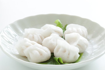 Frozen Chinese dumpling, Shrimp jiozi on dish