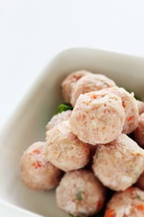 Frozen chicken meat ball in bowl for prepared food