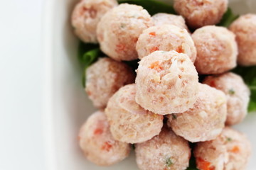 Frozen chicken meat ball in bowl for prepared food