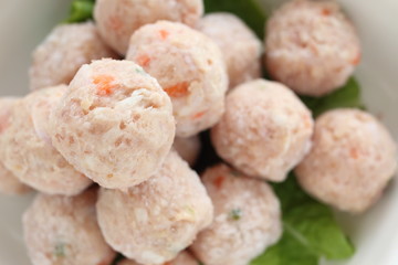 Frozen chicken meat ball in bowl for prepared food