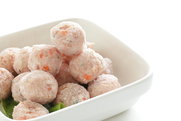 Frozen chicken meat ball in bowl for prepared food