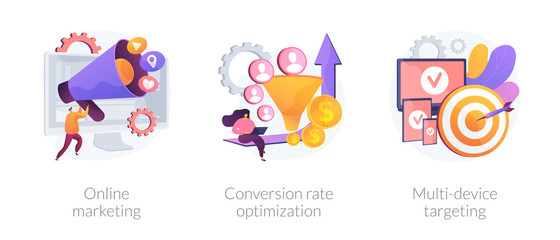 Fototapeta premium Business development, digital advertisement, internet communication. Online marketing, conversion rate optimization, multi-device targeting metaphors. Vector isolated concept metaphor illustrations.