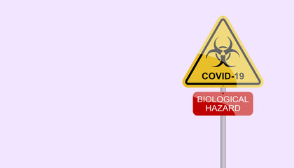 Covid-19. Virus outbreak. Illustration with the Biohazard Symbol. Hazardous. Alert signal, danger. Soft pastel color background. Traffic, road transport.