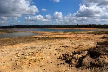 Lake Tinaroo on the Atherton Tablelands in Queensland, Australia, with low water during drought