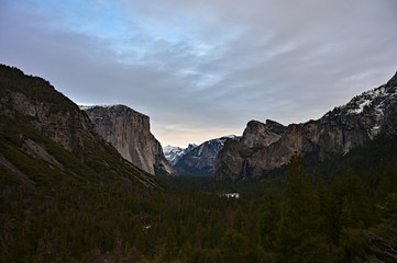 Yosemite Valley in Yosemite National Park, California in late afternoon light in winter.