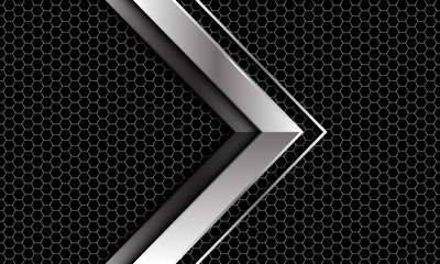 Abstract silver arrow direction on dark hexagon mesh design modern luxury futuristic background vector illustration.