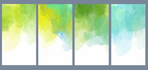 Set of green watercolor backgrounds for poster, brochure or banner