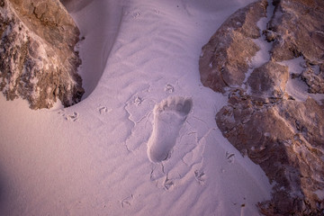 Foot prints in the beach sand