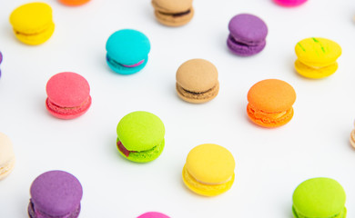 A french sweet delicacy, macaroons variety closeup.macaroon colourful texture.