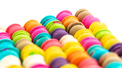 A french sweet delicacy, macaroons variety closeup.macaroon colourful texture.