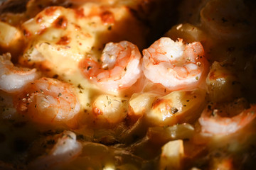 italian pizza cheese with pineapple and shrimp topping sea food