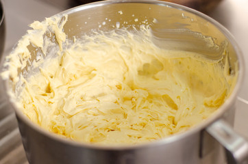 mixing dough in a bowl