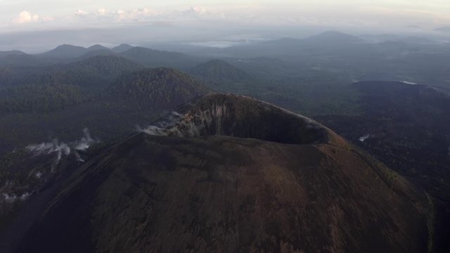 Aerial drone shot of the paritcutin volcano in the sunrise