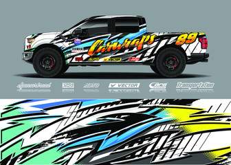 Truck wrap design vector kit. Modern sport graphics. Abstract stripe racing and grunge background for wrap all vehicle, race car, rally, adventure vehicle and car livery. © zoulgraphic