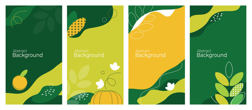 Cover design of autumn and agricultural themes with geometric colorful shapes, lines. Harvest abstract design. Set of trendy backgrounds, vector illustrations for banners, sale posters, journal, blank