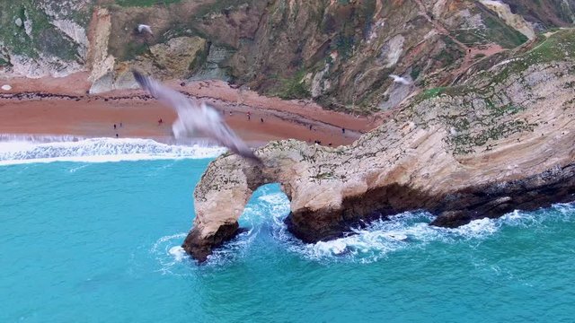 Amazing Durdle Door at the Jurassic Coast of England - view from above -aerial photography