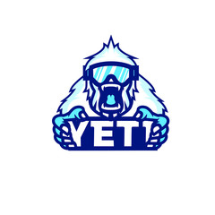 yeti character logo icon design cartoon with snow sunglasses sport glass - obrazy, fototapety, plakaty