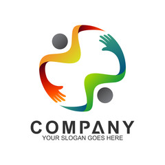 simple two people logo design in gradient color for human relationship,family care,health clinic,foundation/charity community