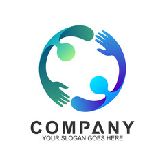 simple two people logo design in gradient color for human relationship,family care,health clinic,foundation/charity community