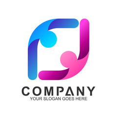 simple two people logo design in gradient color for human relationship,family care,health clinic,foundation/charity community