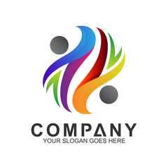simple two people logo design in gradient color for human relationship,family care,health clinic,foundation/charity community