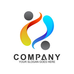 simple two people logo design in gradient color for human relationship,family care,health clinic,foundation/charity community