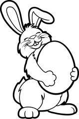 Cartoon Easter rabbit holding egg. Vector for coloring book. Black and white