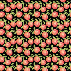 peaches and leaves watercolor seamless pattern. Background for design postcard, poster