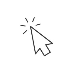 Mouse cursor icon. Click sign. Web thin line destination logo. Vector press cursor. Pointer button for website on white background
