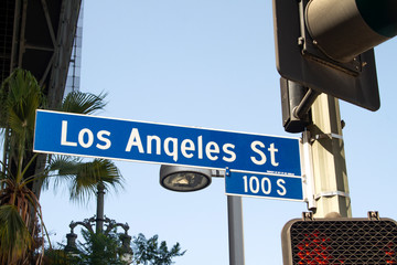 Los Angeles St Street Sign - Downtown, City of Los Angeles, California,