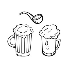 Glass of beer cartoon style vector illustration. Hand drawn sketch imitation