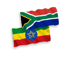 Flags of Ethiopia and Republic of South Africa on a white background
