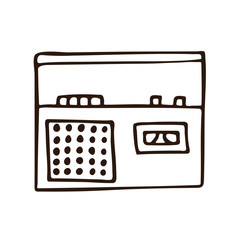Retro cartoon radio drawing over white background. isolated doodle outline vector illustration