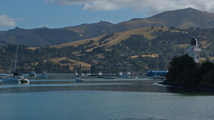Coast in Akaroa on Banks Peninsula on South Island of New Zealand