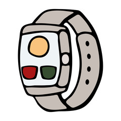 Fitness tracker smart watch, cartoon doodle vector style design. Modern stylish wearable device. isolated illustration