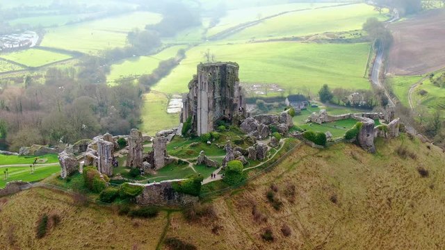 Corfe Castle in England - aerial view -aerial photography